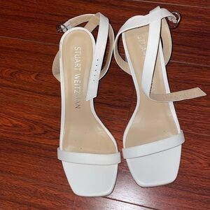 White Ankle Strap Stuart Weitzman Block Heel